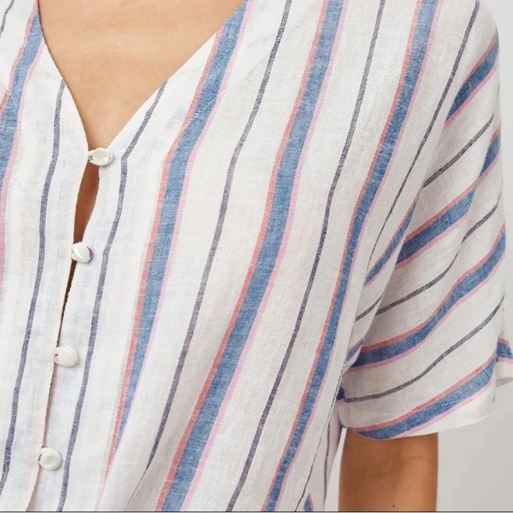 NWT Rails Thea Tahiti Strip Linen Button-up Tie Shirt Small - Picture 3 of 10